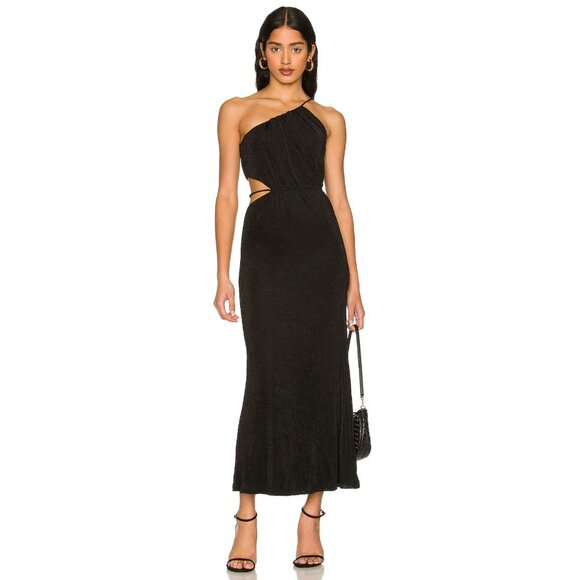 NWT Misha Adara Black Bodycon Midi Dress Stretch Strappy Cut-Outs Size 6 - Picture 1 of 16